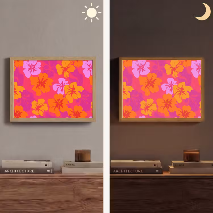 Zomers - Hibiscus - Kleurrijk Light Box met batterij (Wandlamp) middel 907 -sfeer3