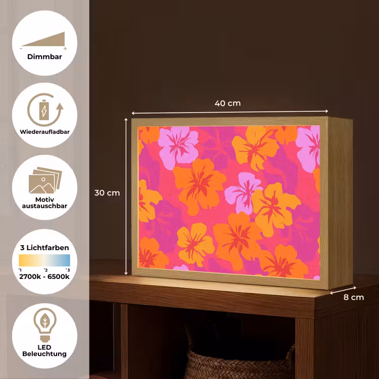 Zomers - Hibiscus - Kleurrijk Light Box met batterij (Wandlamp) middel 907 -USP_websiteoverzichtDE
