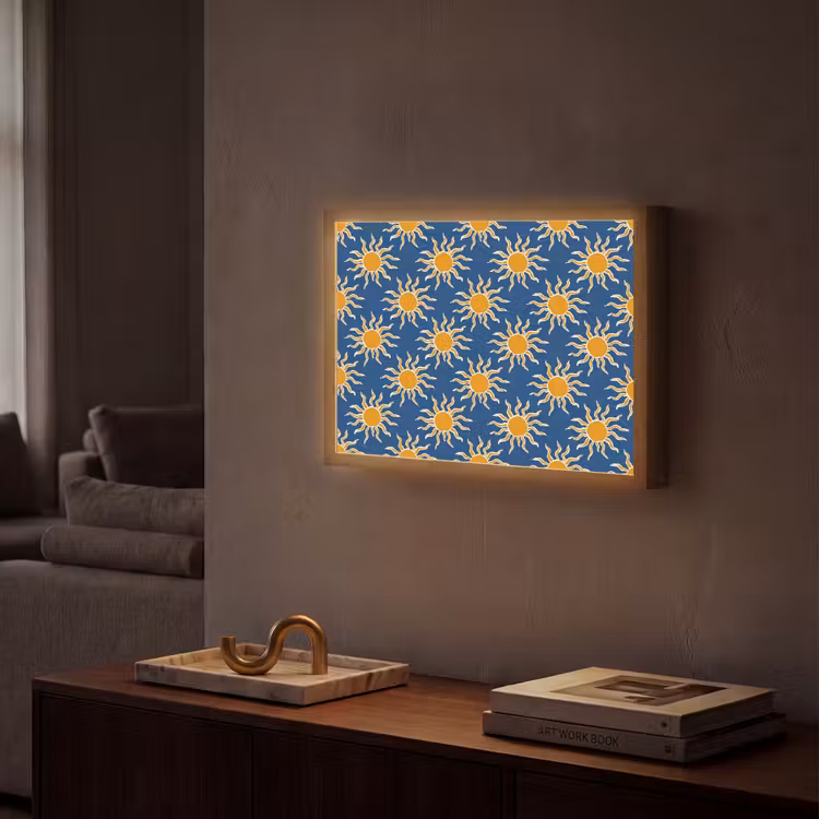 Zon - Patroon - Blauw Light Box met batterij (Wandlamp) middel 907 -sfeer1