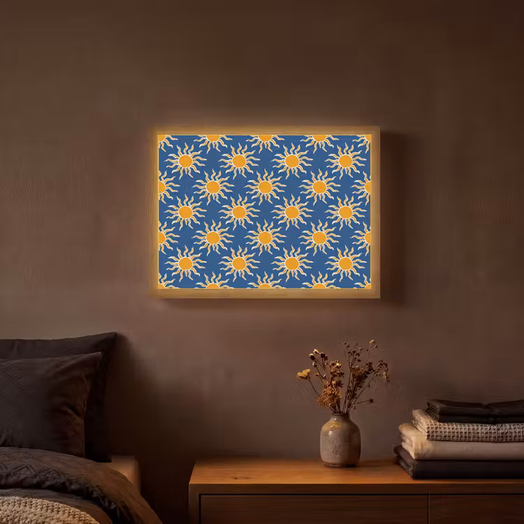 Zon - Patroon - Blauw Light Box met batterij (Wandlamp) middel 907 -sfeer4