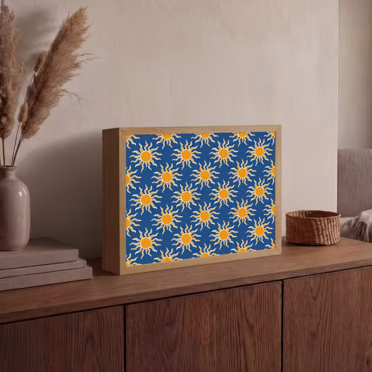Zon - Patroon - Blauw Light Box met batterij (Wandlamp) middel 907 -sfeer2