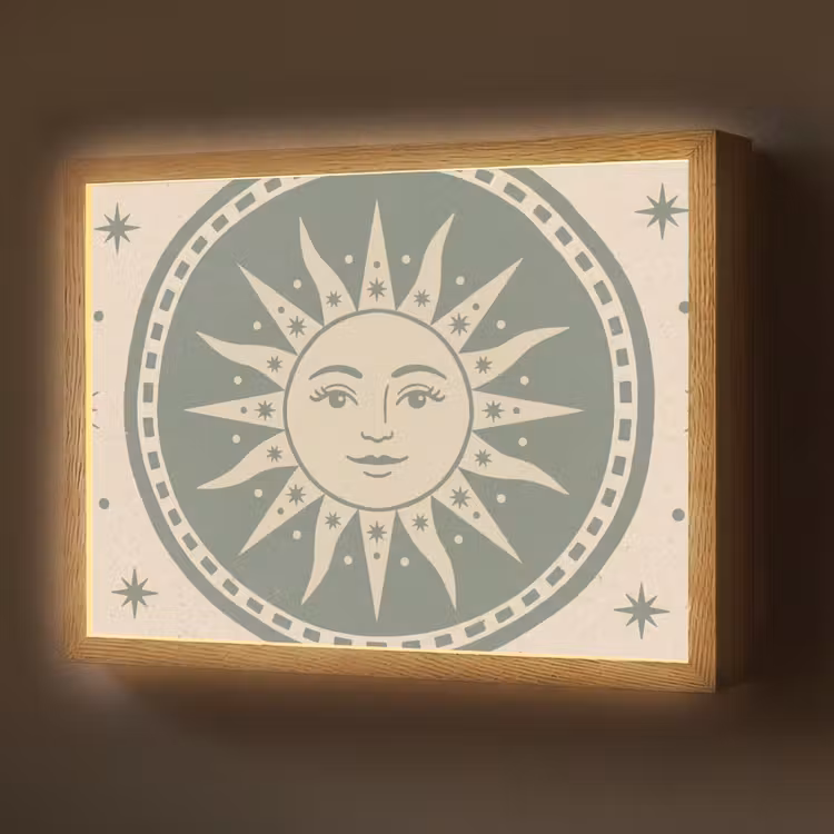 Zon - Sterren - Astrologie - Vintage - Groen Light Box met batterij (Wandlamp) middel -z3d_website