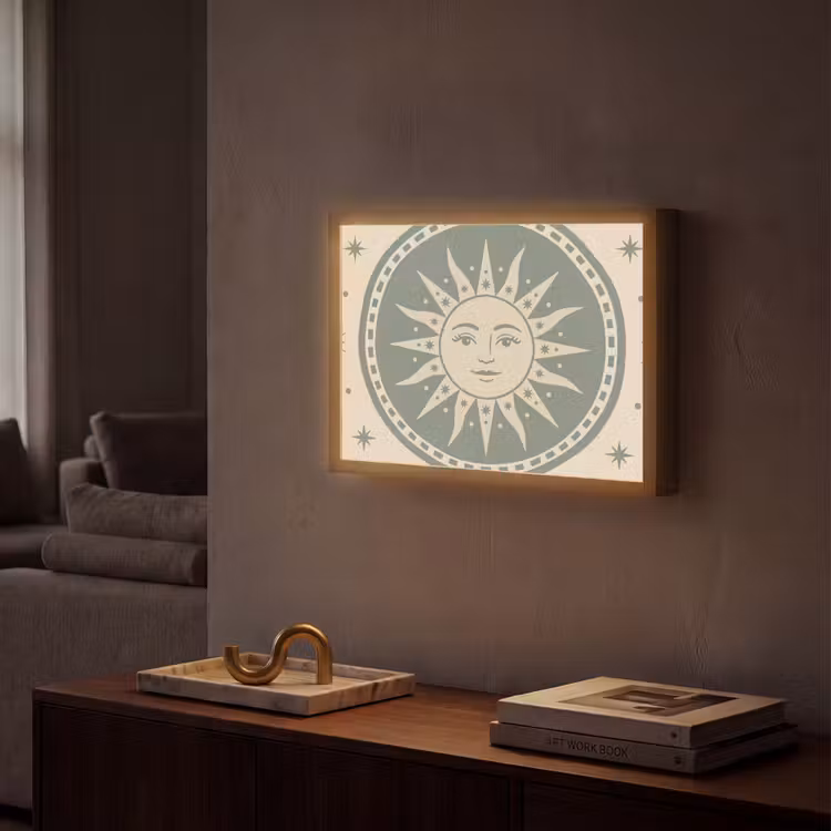 Zon - Sterren - Astrologie - Vintage - Groen Light Box met batterij (Wandlamp) middel -sfeer1