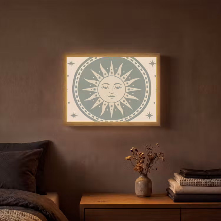 Zon - Sterren - Astrologie - Vintage - Groen Light Box met batterij (Wandlamp) middel -sfeer4