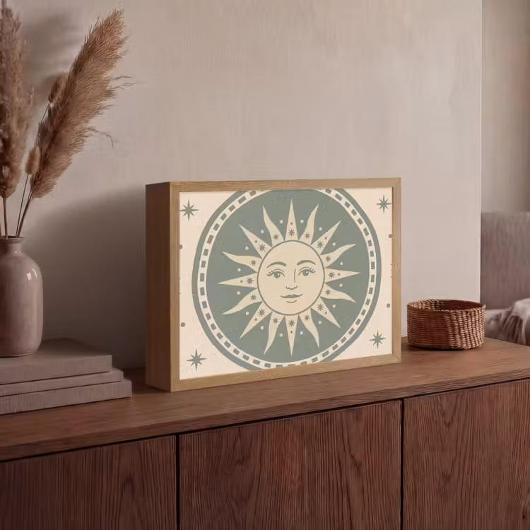 Zon - Sterren - Astrologie - Vintage - Groen Light Box met batterij (Wandlamp) middel -sfeer2