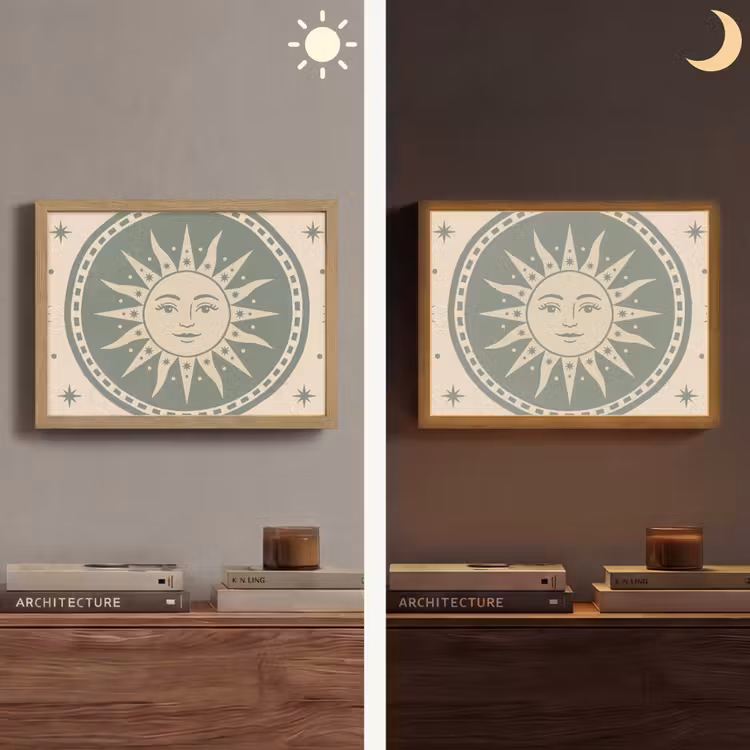 Zon - Sterren - Astrologie - Vintage - Groen Light Box met batterij (Wandlamp) middel -sfeer3