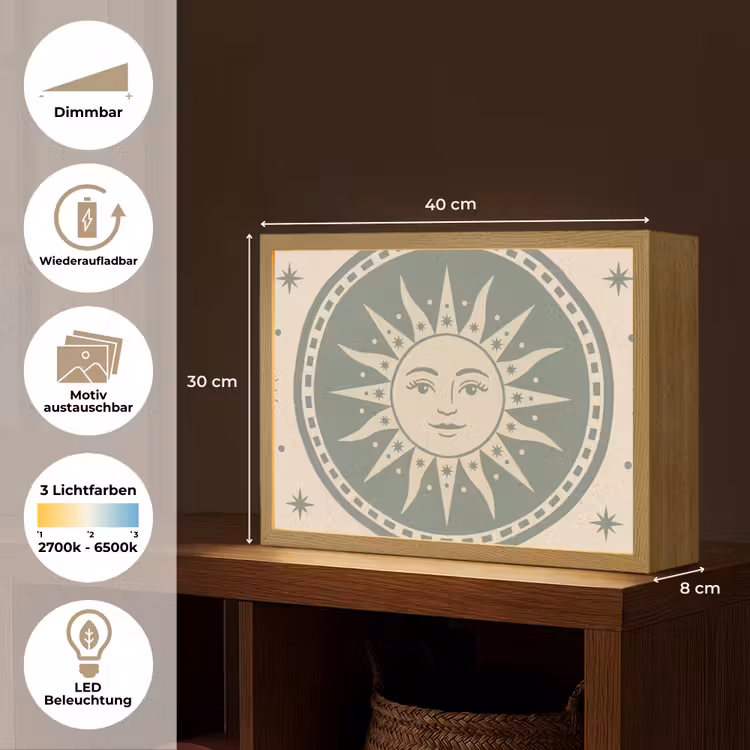 Zon - Sterren - Astrologie - Vintage - Groen Light Box met batterij (Wandlamp) middel -USP_websiteoverzichtDE