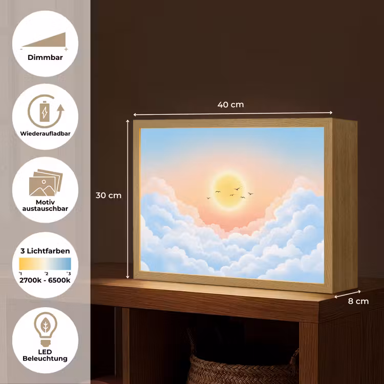 Zon - Vogels - Lucht - Natuur - Geel Light Box met batterij (Wandlamp) middel -USP_websiteoverzichtDE