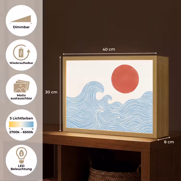 Zon - Golven - Oceaan - Abstract - Rood Light Box met batterij (Wandlamp) middel -USP_websiteoverzichtDE