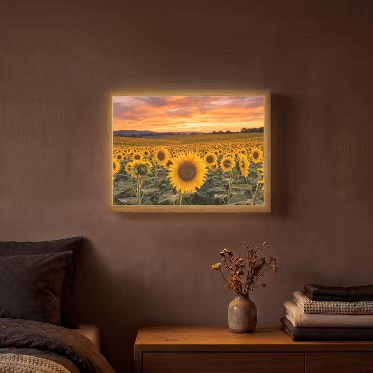 Zonnebloemen - Heuvellandschap - Geel Light Box met batterij (Wandlamp) middel -sfeer4