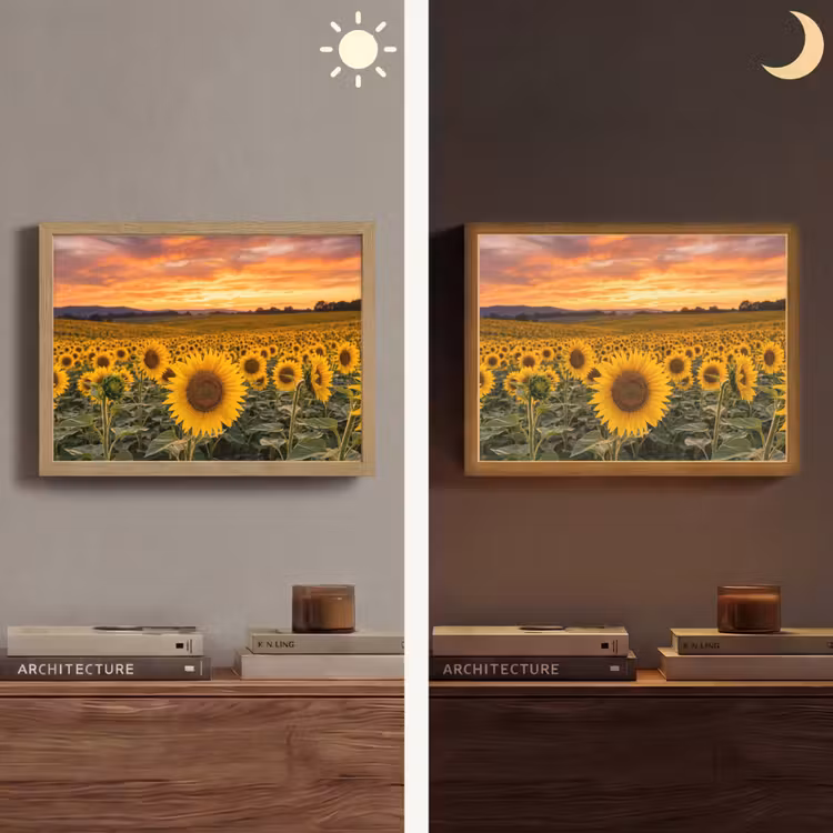 Zonnebloemen - Heuvellandschap - Geel Light Box met batterij (Wandlamp) middel -sfeer3