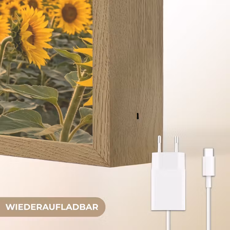 Zonnebloemen - Heuvellandschap - Geel Light Box met batterij (Wandlamp) middel -USP_websiteoplaadbaarDE