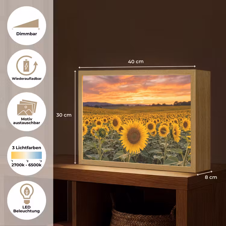 Zonnebloemen - Heuvellandschap - Geel Light Box met batterij (Wandlamp) middel -USP_websiteoverzichtDE