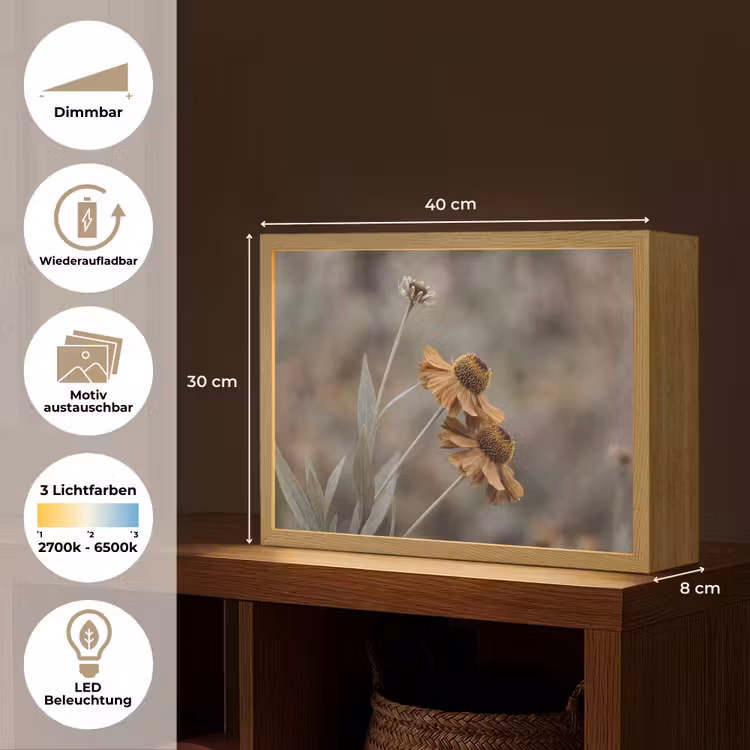 Zonnehoed - Droogbloemen - Geel - Warm Light Box met batterij (Wandlamp) middel -USP_websiteoverzichtDE