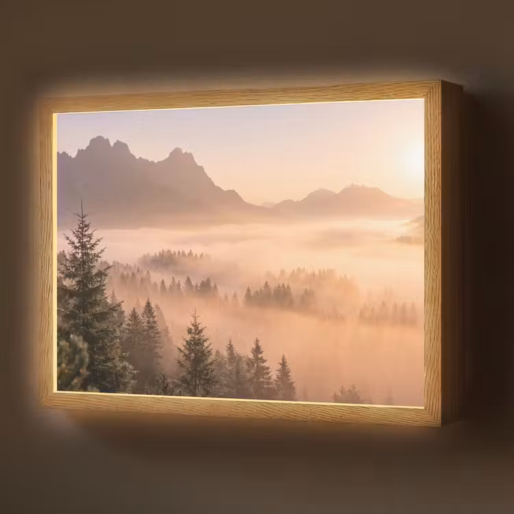 Zonlicht - Mist - Bergen - Bomen Light Box met batterij (Wandlamp) middel -z3d_website