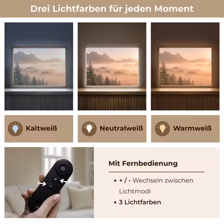Zonlicht - Mist - Bergen - Bomen Light Box met batterij (Wandlamp) middel -USP_lichtkleurDE