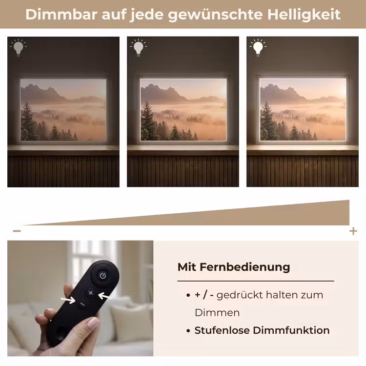 Zonlicht - Mist - Bergen - Bomen Light Box met batterij (Wandlamp) middel -USP_dimbaarDE