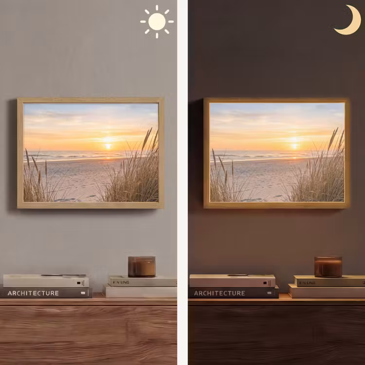 Zonsondergang - Duinen - Zee Light Box met batterij (Wandlamp) middel -sfeer3