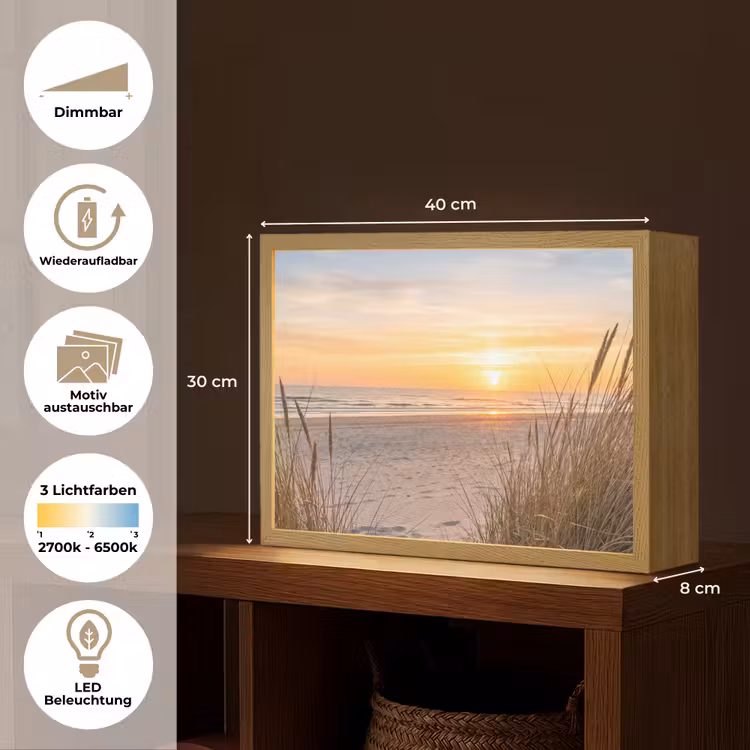 Zonsondergang - Duinen - Zee Light Box met batterij (Wandlamp) middel -USP_websiteoverzichtDE