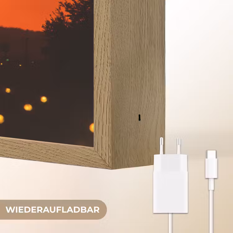 Zonsondergang - Vliegtuig - Oranje - Zon Light Box met batterij (Wandlamp) middel -USP_websiteoplaadbaarDE