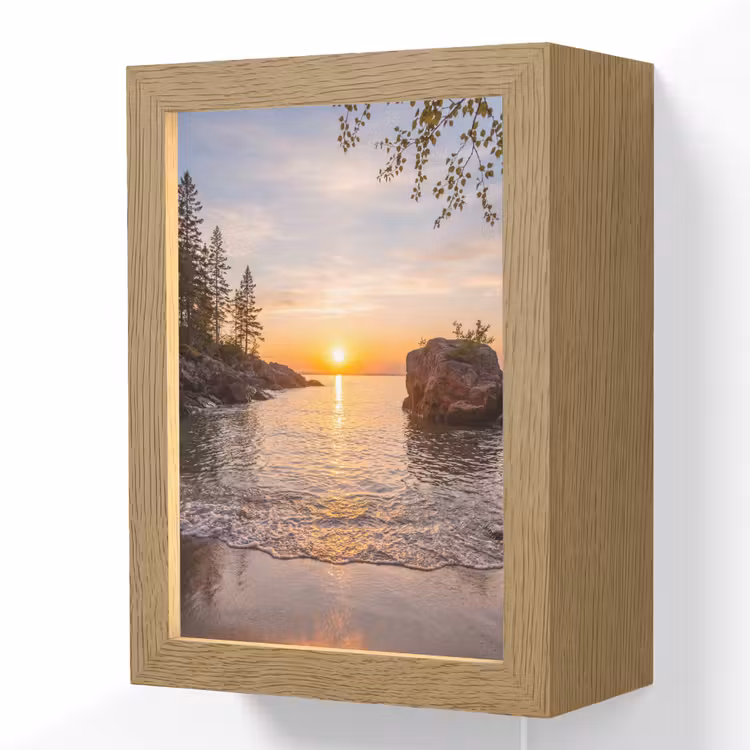 Zonsondergang - Kust - Water - Natuur - Oranje Light Box met kabel (Wandlamp) klein -3d