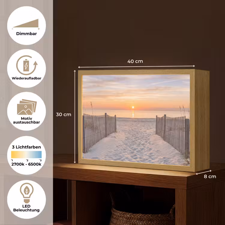 Zonsondergang - Strand - Zand Light Box met batterij (Wandlamp) middel -USP_websiteoverzichtDE