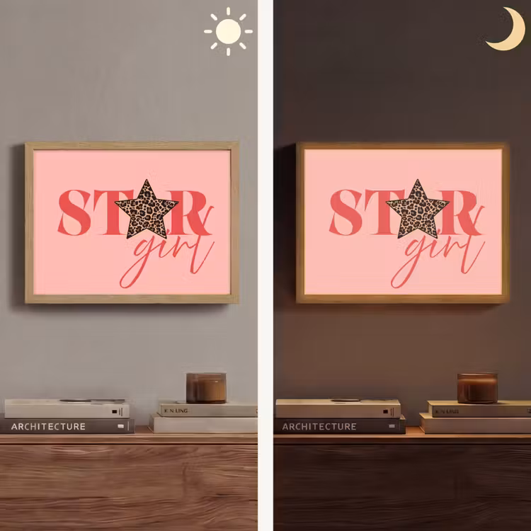 Star girl - Roze - Panter - Ster Light Box met batterij (Wandlamp) middel -sfeer3
