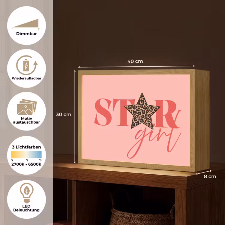 Star girl - Roze - Panter - Ster Light Box met batterij (Wandlamp) middel -USP_websiteoverzichtDE