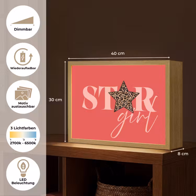 Star girl - Rood - Panter - Ster Light Box met batterij (Wandlamp) middel -USP_websiteoverzichtDE