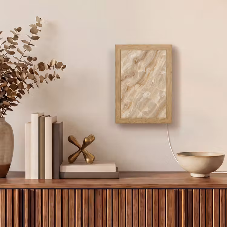 Steen - Ader - Natuur - Modern - Beige Light Box met kabel (Wandlamp) klein -sfeer2