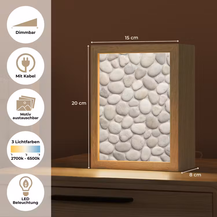 Steen - Kiezel - Natuur - Minimalistisch - Beige Light Box met kabel (Wandlamp) klein -USP_websiteoverzichtDE