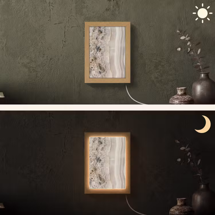 Steen - Textuur - Abstract - Beige - Wit Light Box met kabel (Wandlamp) klein -sfeer3