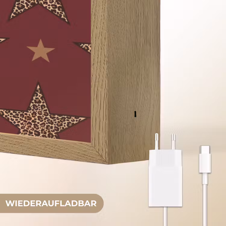 Sterren - Luipaardprint - Dream - Bordeaux Light Box met batterij (Wandlamp) middel -USP_websiteoplaadbaarDE