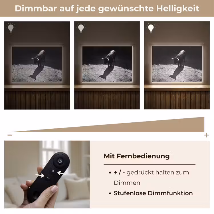 Stier - Schaduw - Dieren - Contrast - Zwart-wit Light Box met batterij (Wandlamp) middel -USP_dimbaarDE