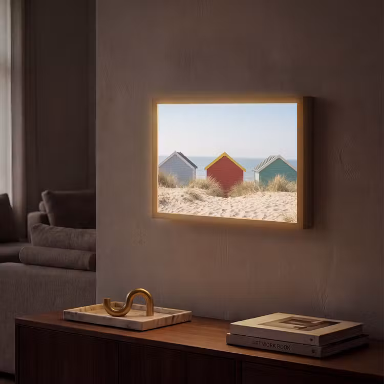Strand - Huisjes - Kleurrijk - Duinen Light Box met batterij (Wandlamp) middel -sfeer1