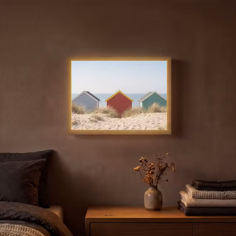 Strand - Huisjes - Kleurrijk - Duinen Light Box met batterij (Wandlamp) middel -sfeer4