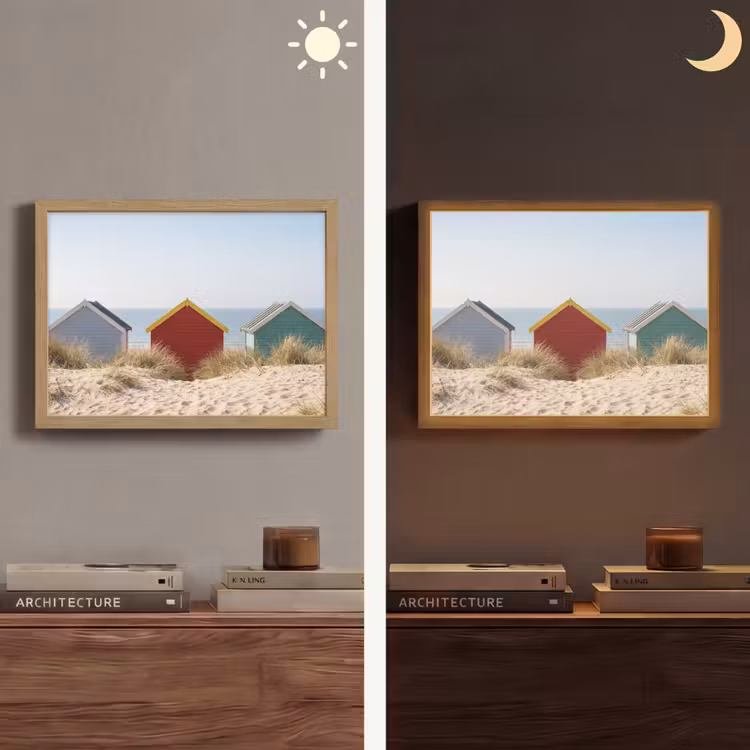 Strand - Huisjes - Kleurrijk - Duinen Light Box met batterij (Wandlamp) middel -sfeer3