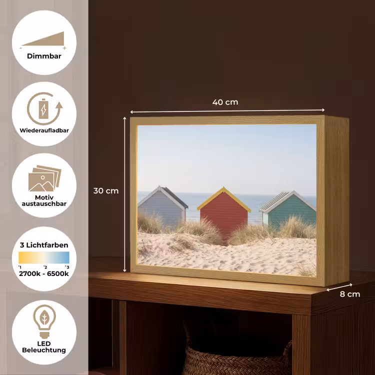 Strand - Huisjes - Kleurrijk - Duinen Light Box met batterij (Wandlamp) middel -USP_websiteoverzichtDE