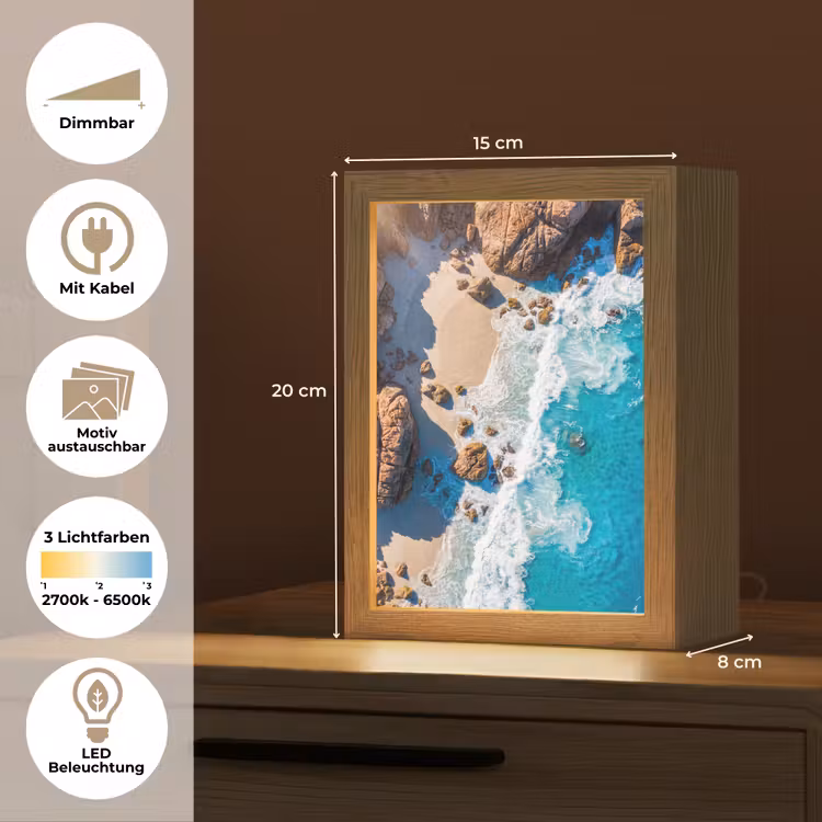Strand - Zee - Rotsen - Natuur - Blauw Light Box met kabel (Wandlamp) klein -USP_websiteoverzichtDE