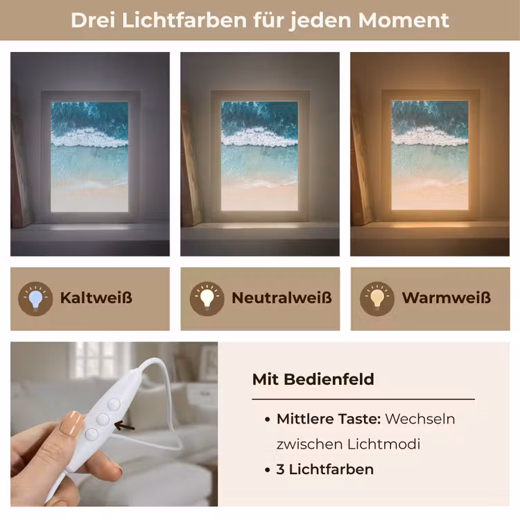 Strand - Zee - Golven - Natuur - Blauw Light Box met kabel (Wandlamp) klein -USP_lichtkleurDE