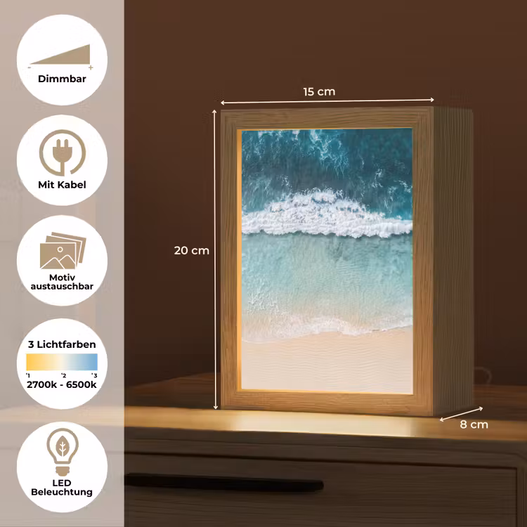 Strand - Zee - Golven - Natuur - Blauw Light Box met kabel (Wandlamp) klein -USP_websiteoverzichtDE