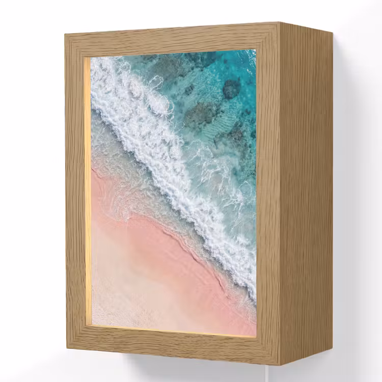 Strand - Oceaan - Golven - Roze Zand - Natuur Light Box met kabel (Wandlamp) klein -3d