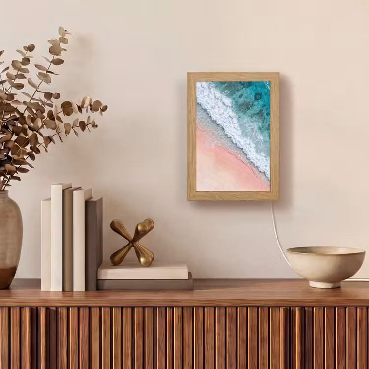 Strand - Oceaan - Golven - Roze Zand - Natuur Light Box met kabel (Wandlamp) klein -sfeer2