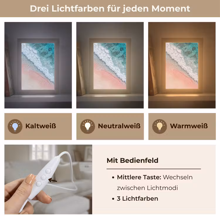 Strand - Oceaan - Golven - Roze Zand - Natuur Light Box met kabel (Wandlamp) klein -USP_lichtkleurDE