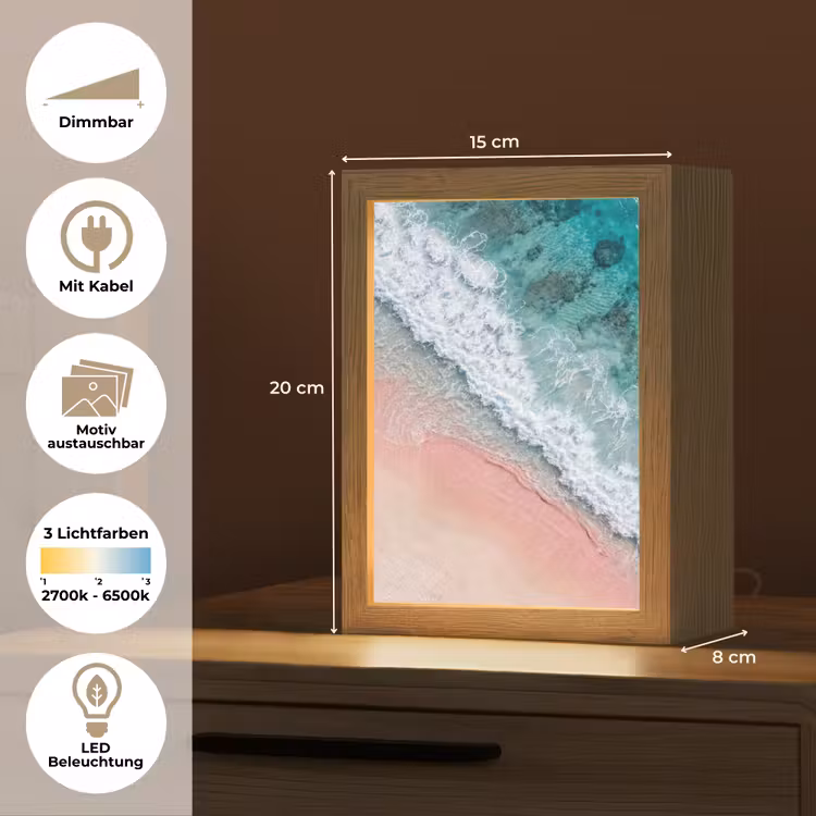 Strand - Oceaan - Golven - Roze Zand - Natuur Light Box met kabel (Wandlamp) klein -USP_websiteoverzichtDE