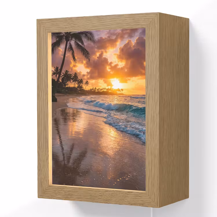Strand - Zonsopgang - Tropisch - Natuur - Oranje Light Box met kabel (Wandlamp) klein -3d