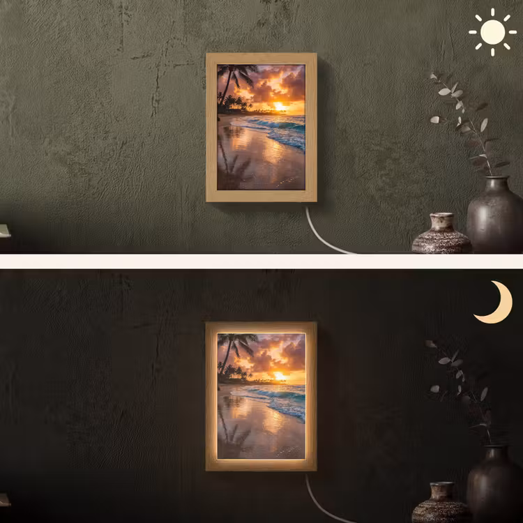 Strand - Zonsopgang - Tropisch - Natuur - Oranje Light Box met kabel (Wandlamp) klein -sfeer3