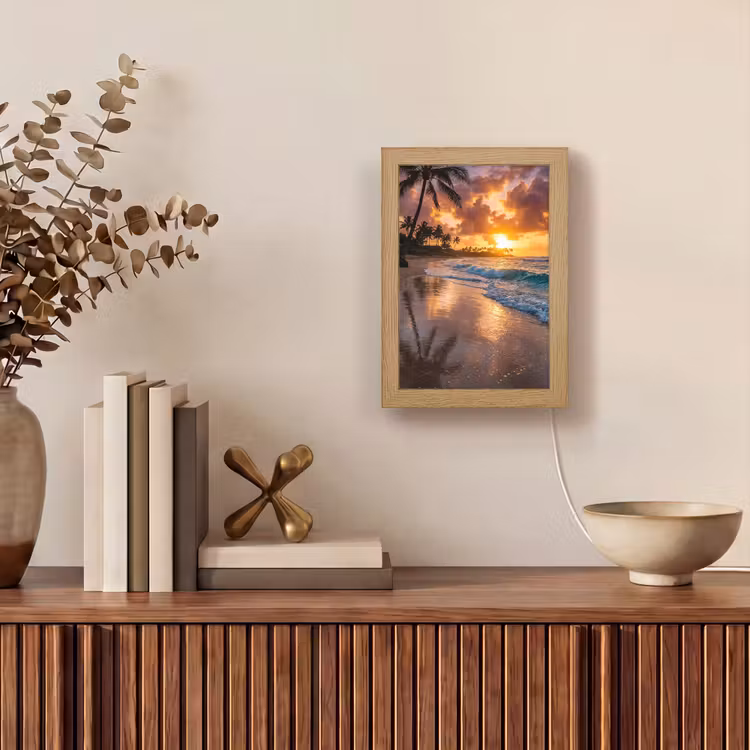 Strand - Zonsopgang - Tropisch - Natuur - Oranje Light Box met kabel (Wandlamp) klein -sfeer2