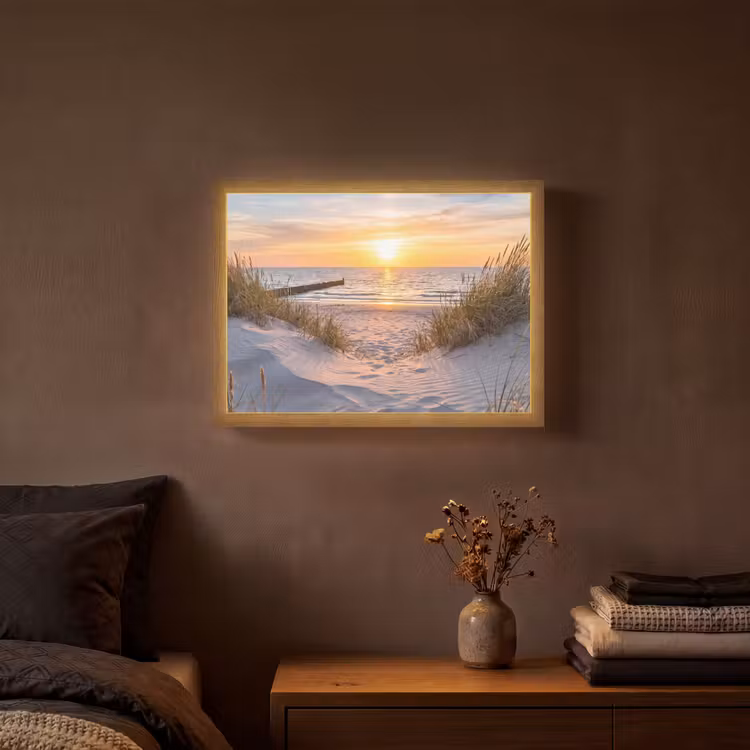 Strand - Zonsondergang - Natuur - Landschap Light Box met batterij (Wandlamp) middel -sfeer4