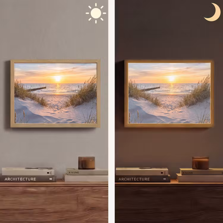 Strand - Zonsondergang - Natuur - Landschap Light Box met batterij (Wandlamp) middel -sfeer3
